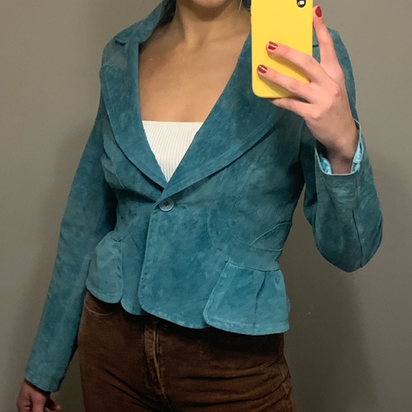 Blue leather cinched jacket - Picture 1 of 5